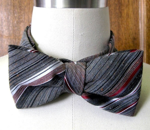 Vintage Bow Tie - Grey/Burgundy